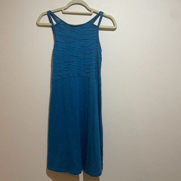 Toad&Co Size S Sambasol Dress Blue Textured Organic Cotton Strappy Sleeveless - Picture 3 of 11